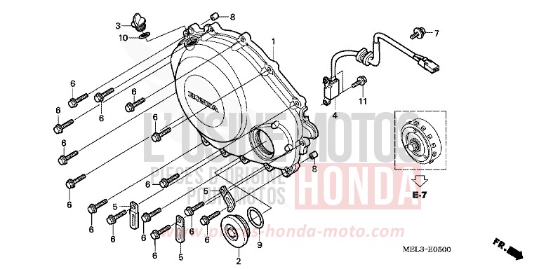 PANNEAU CARTER-MOTEUR D. de CBR1000RR "Fireblade" BLACK (NH1E) de 2004